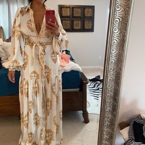 White and gold bohemian maxi dress NWOT.